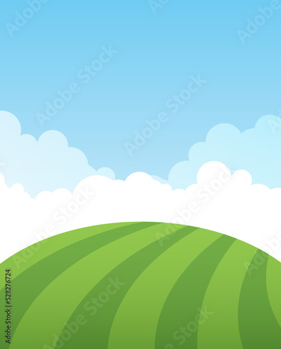 Vertical Landscape Placard template with big copy space for lettering. Green Field under beautiful sky  The Great view of lawn for Farm or Ecology banner.