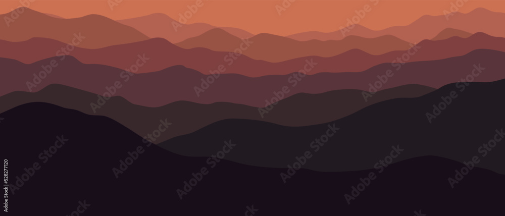 Multicolor mountains, silhouette waves, abstract brown shapes, modern background, vector design Illustration 