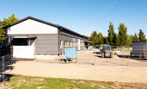 New school building, construction site in Finland.