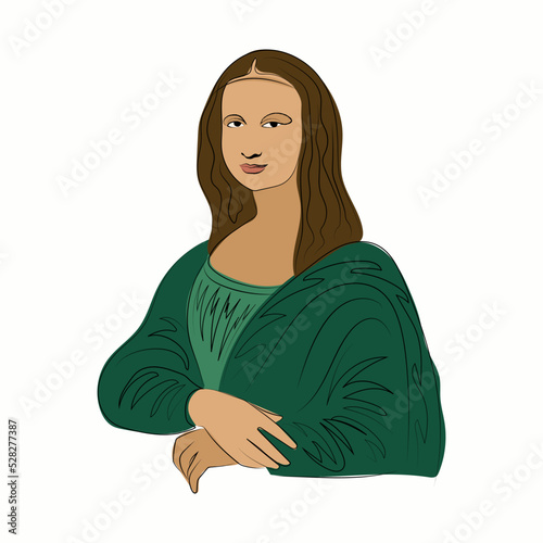Portrait of Mona Lisa in color, hand drawing, minimalistic