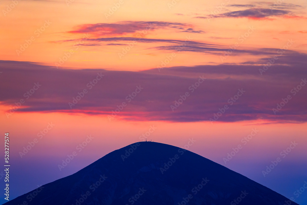 Mountain top at the sunset.