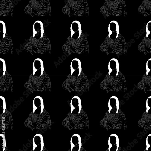 Mona Lisa line art, minimalism, black and white pattern