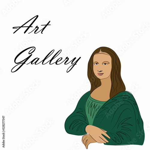 Portrait of Mona Lisa in color, hand drawing, minimalistic