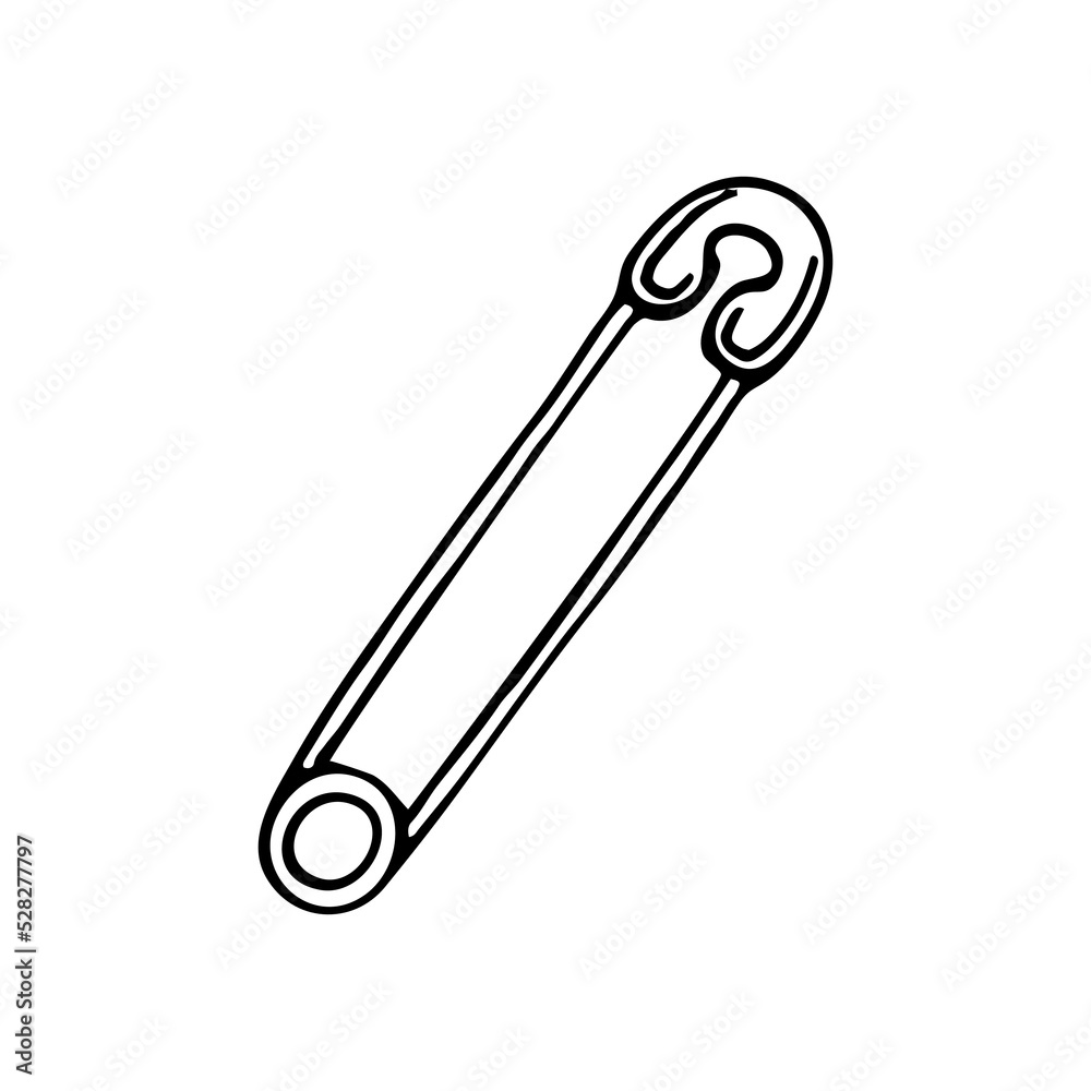 Sewing pin line art. Fabric fastening. Tool of a tailor, dressmaker. Hand embroidery. Hand drawn vector illustration. Sewing pin line art. Fabric fastening. Tool of a tailor, dressmaker. Hand embroidery. Hand drawn vector illustration.