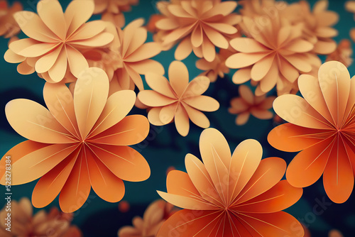 beautiful floral abstract orange background, zen spa massage aromatherapy wallpaper, 3d render, 3d illustration