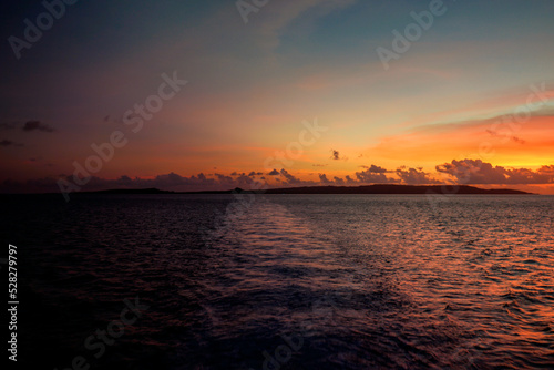 sunset over the island