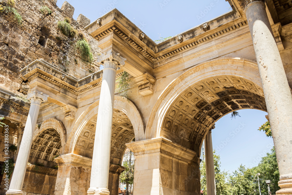 View of Hadrian's Gate in old city of Antalya Turkey