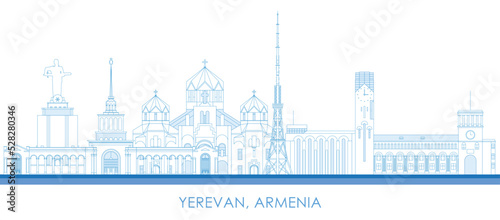 Outline Skyline panorama of city of Yerevan, Armenia - vector illustration photo