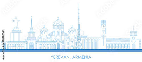 Outline Skyline panorama of city of Yerevan, Armenia - vector illustration