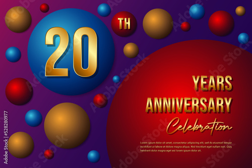20th Anniversary logo with colorful abstract background, template design for invitation card and poster your birthday celebration. Vector eps 10
