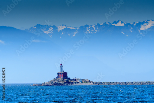 Fisgard Lighthouse on a headland, Victoria,  British Columbia, Canada photo