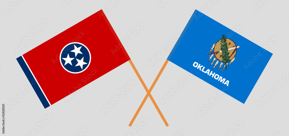 Crossed flags of The State of Tennessee and The State of Oklahoma. Official colors. Correct proportion Crossed flags of The State of Tennessee and The State of Oklahoma. Official colors. Correct proportion
