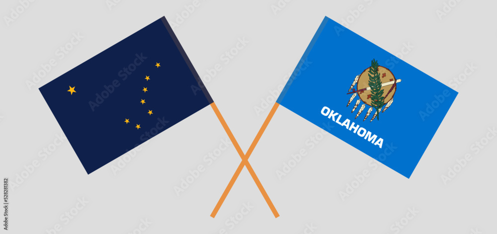 Crossed flags of the State of Alaska and The State of Oklahoma. Official colors. Correct proportion Crossed flags of the State of Alaska and The State of Oklahoma. Official colors. Correct proportion