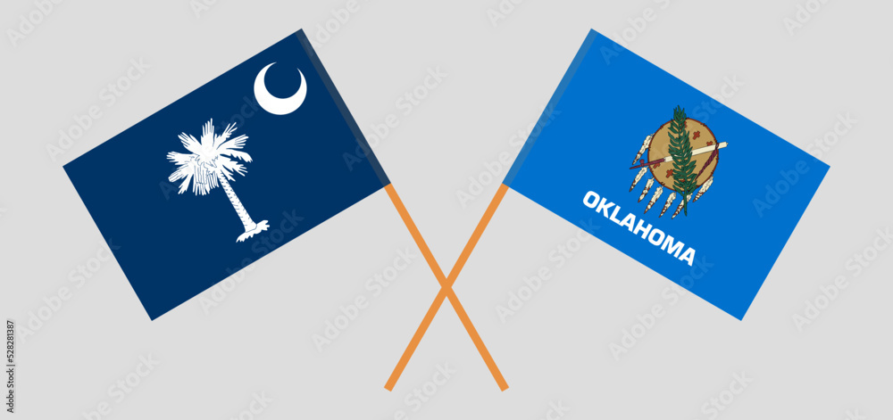 Crossed flags of The State of South Carolina and The State of Oklahoma. Official colors. Correct proportion Crossed flags of The State of South Carolina and The State of Oklahoma. Official colors. Correct proportion