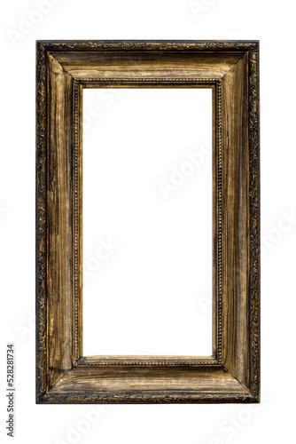 Golden wooden rectangular picture frame isolated cutout