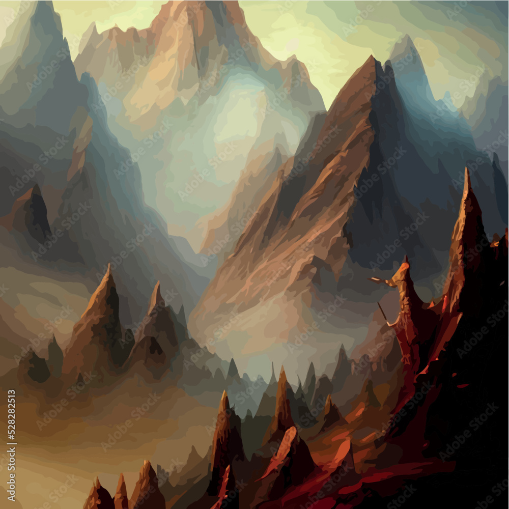 Realistic illustration of a mountain landscape with hills and ...
