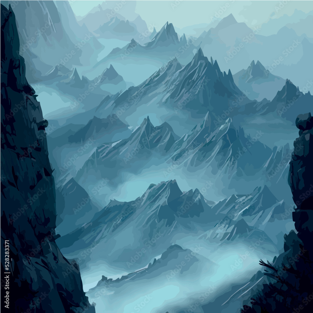 Realistic illustration of a mountain landscape with hills and ...
