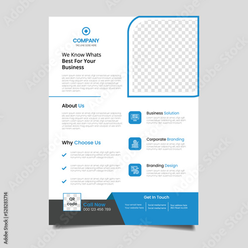 Corporate Business flyer design template modern blue color A4 cover. Design for marketing,business magazine poster,presentation,portfolio