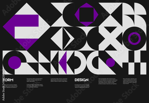 Swiss poster design template layout with clean typography and minimal vector pattern with colorful abstract geometric shapes. Bold form graphic design, useful for album print,website header,web banner