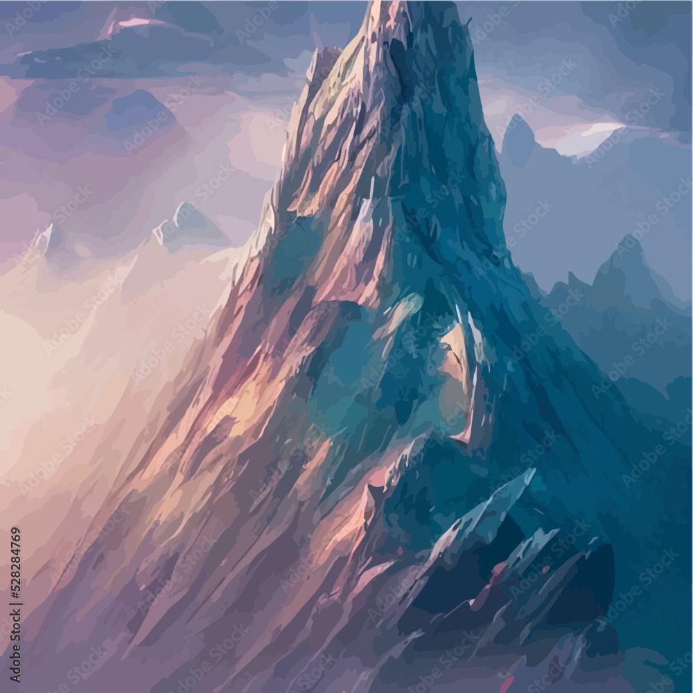 Realistic illustration of a mountain landscape with hills and ...