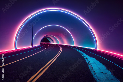 Fototapeta Naklejka Na Ścianę i Meble -  abstract futuristic tunnel with colorful neon lights, long exposure background, 3d render, 3d illustration
