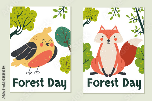 Animal baby forest woodland nature greeting cards concept set. Design graphic element vector illustration