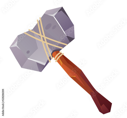Axe hammer ancient stone cave hunting weapon isolated on white background. Design graphic element vector illustration