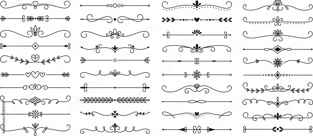 Text frame borders, ornate underline typographical elements. Flourishes royal line decoration, texting ornamental frames racy vector collection