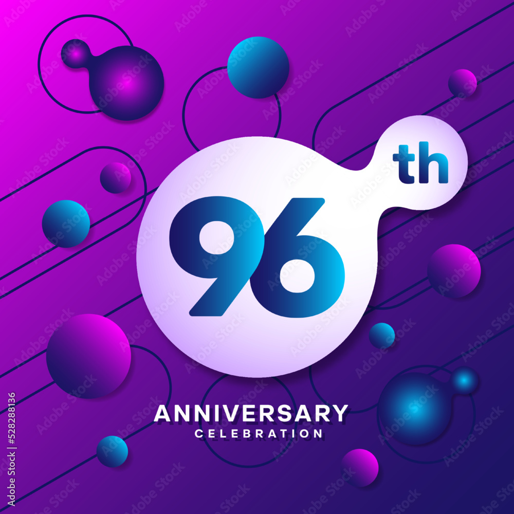 96th Anniversary logo with colorful abstract background, template design for invitation card and poster your birthday celebration. Vector eps 10