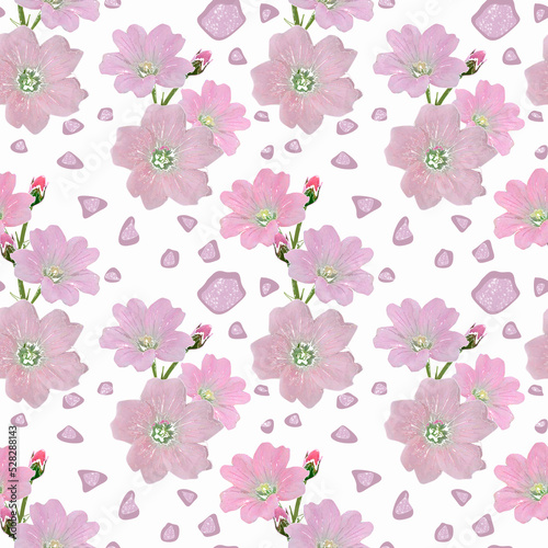 Fototapeta Naklejka Na Ścianę i Meble -  Seamless cute simple floral pattern. Pink flowers on a white background.