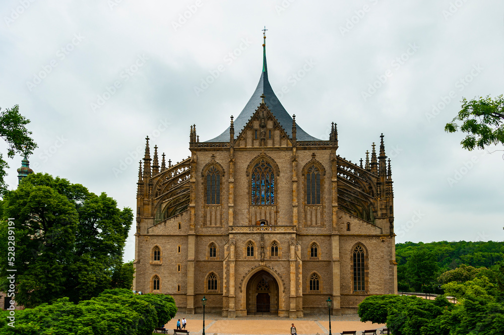 Church of St. Barbara (also called St. Barbara Cathedral) in Kutna Hora (Czech Republic) is a Gothic church consecrated to St. Barbara, patron saint of miners. Its unique design with a three-tent roof