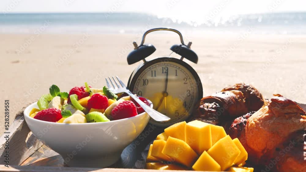 full continental breakfast on the beach ( relaxing, vacation concept)