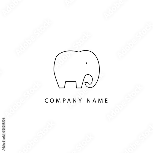 Logo template with linear elephant, contour logotype with silhouette of animal, image in minimalistic style