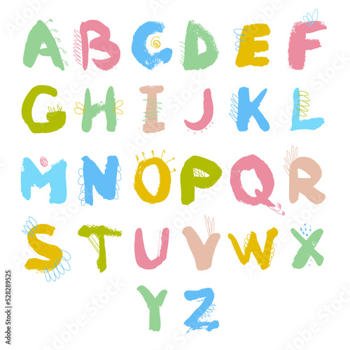 Watercolor multicolor hand drawn english alphabet