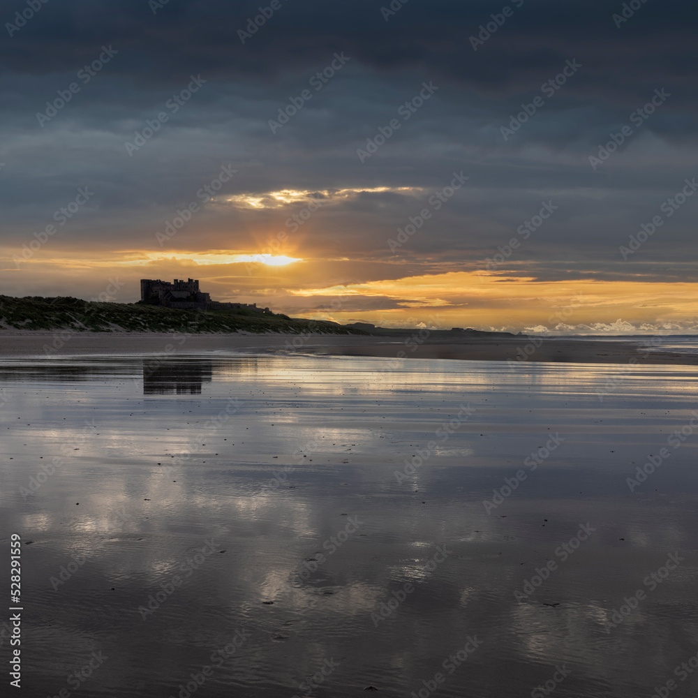 Bamburgh Castle from the south sunset