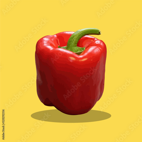 Eine rote Paprika auf gelben Hintergrund.