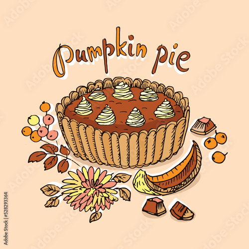 Pumpkin pie, autumn mood,  vector