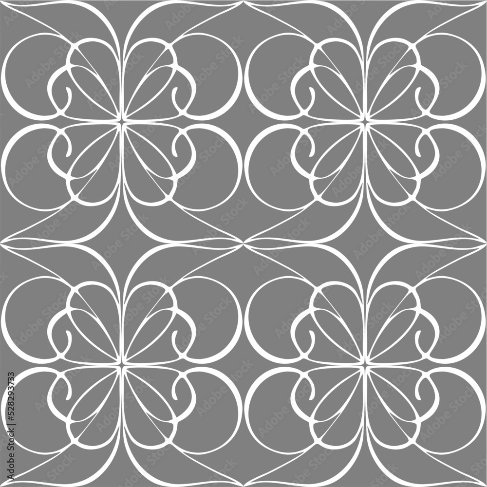 seamless graphic abstract tile pattern, white geometric ornament on gray background, texture, design