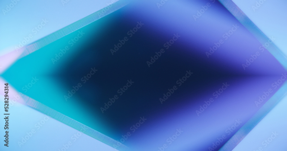 Motion neon light. Blur glow background. Geometric figure. Defocused fluorescent cyan blue purple color led flare abstract free space wallpaper for text.