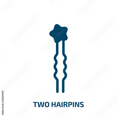 two hairpins vector icon. two hairpins, beauty, tie filled icons from flat beautiful concept. Isolated black glyph icon, vector illustration symbol element for web design and mobile apps
