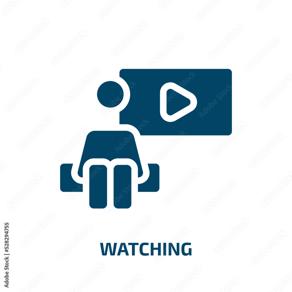 watching vector icon. watching, app, internet filled icons from flat therapy concept. Isolated black glyph icon, vector illustration symbol element for web design and mobile apps watching vector icon. watching, app, internet filled icons from flat therapy concept. Isolated black glyph icon, vector illustration symbol element for web design and mobile apps