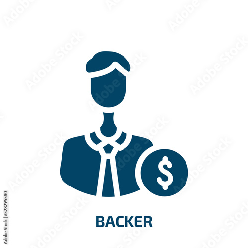 backer vector icon. backer, pre-release, liquidity filled icons from flat crowdfunding concept. Isolated black glyph icon, vector illustration symbol element for web design and mobile apps