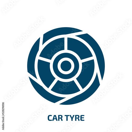 car tyre vector icon. car tyre, car, tire filled icons from flat car parts concept. Isolated black glyph icon, vector illustration symbol element for web design and mobile apps