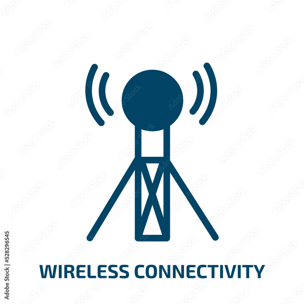 wireless connectivity vector icon. wireless connectivity, network, computer filled icons from flat communication and media concept. Isolated black glyph icon, vector illustration symbol element for wireless connectivity vector icon. wireless connectivity, network, computer filled icons from flat communication and media concept. Isolated black glyph icon, vector illustration symbol element for