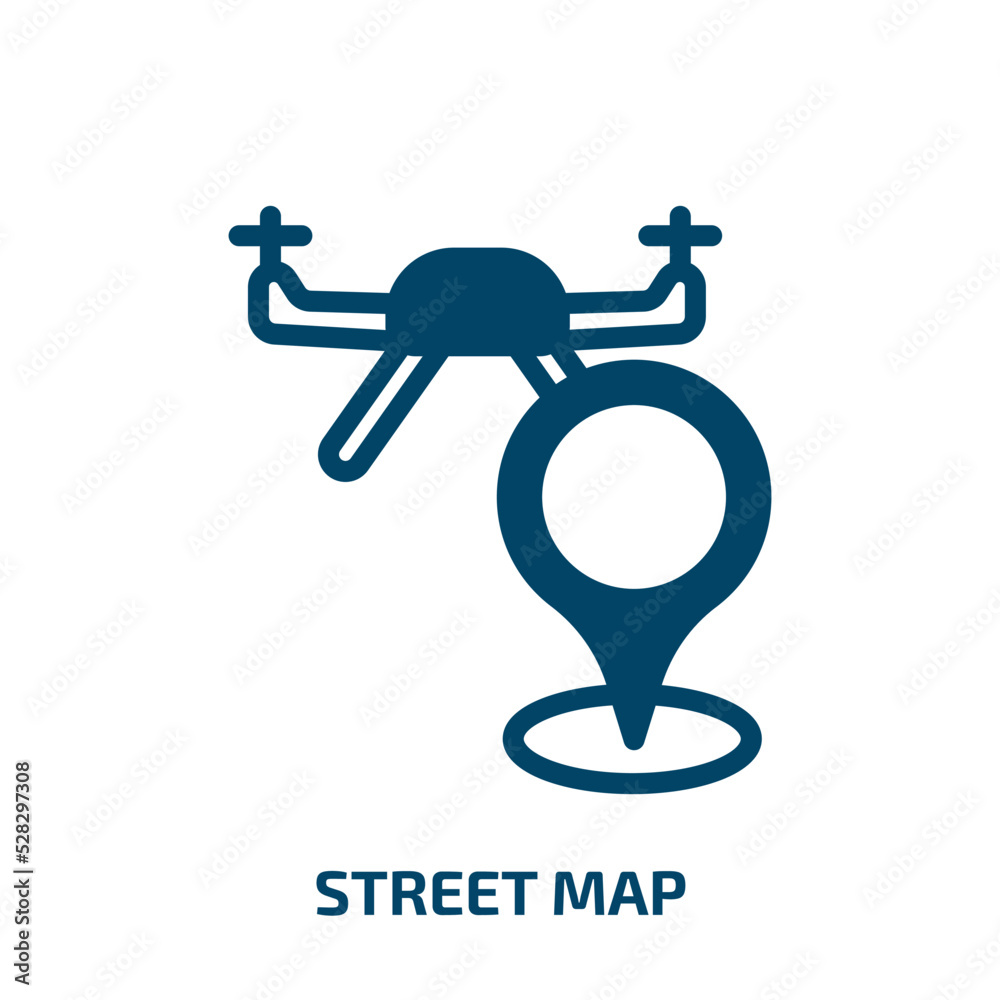 street map vector icon. street map, navigation, road filled icons from flat drone concept. Isolated black glyph icon, vector illustration symbol element for web design and mobile apps street map vector icon. street map, navigation, road filled icons from flat drone concept. Isolated black glyph icon, vector illustration symbol element for web design and mobile apps