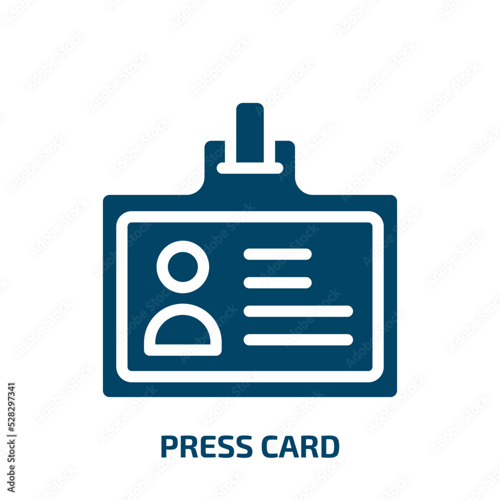 press card vector icon. press card, press, card filled icons from flat journalist concept. Isolated black glyph icon, vector illustration symbol element for web design and mobile apps press card vector icon. press card, press, card filled icons from flat journalist concept. Isolated black glyph icon, vector illustration symbol element for web design and mobile apps
