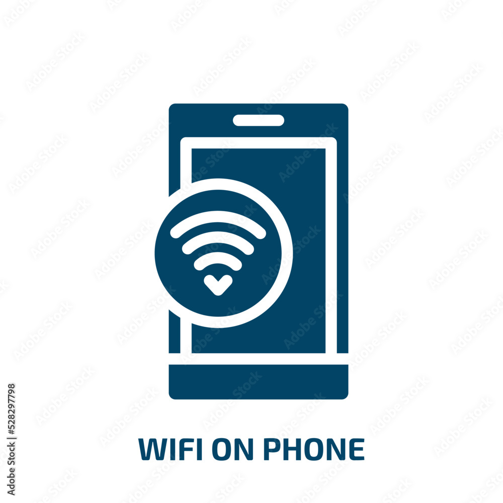 wifi on phone vector icon. wifi on phone, communication, wifi filled icons from flat ways to contact us concept. Isolated black glyph icon, vector illustration symbol element for web design and mobile wifi on phone vector icon. wifi on phone, communication, wifi filled icons from flat ways to contact us concept. Isolated black glyph icon, vector illustration symbol element for web design and mobile