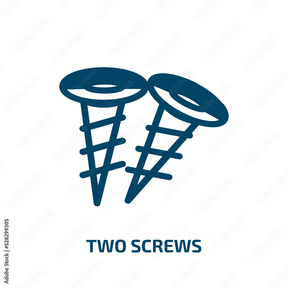 two screws vector icon. two screws, repair, steel filled icons from flat constructicons concept. Isolated black glyph icon, vector illustration symbol element for web design and mobile apps two screws vector icon. two screws, repair, steel filled icons from flat constructicons concept. Isolated black glyph icon, vector illustration symbol element for web design and mobile apps