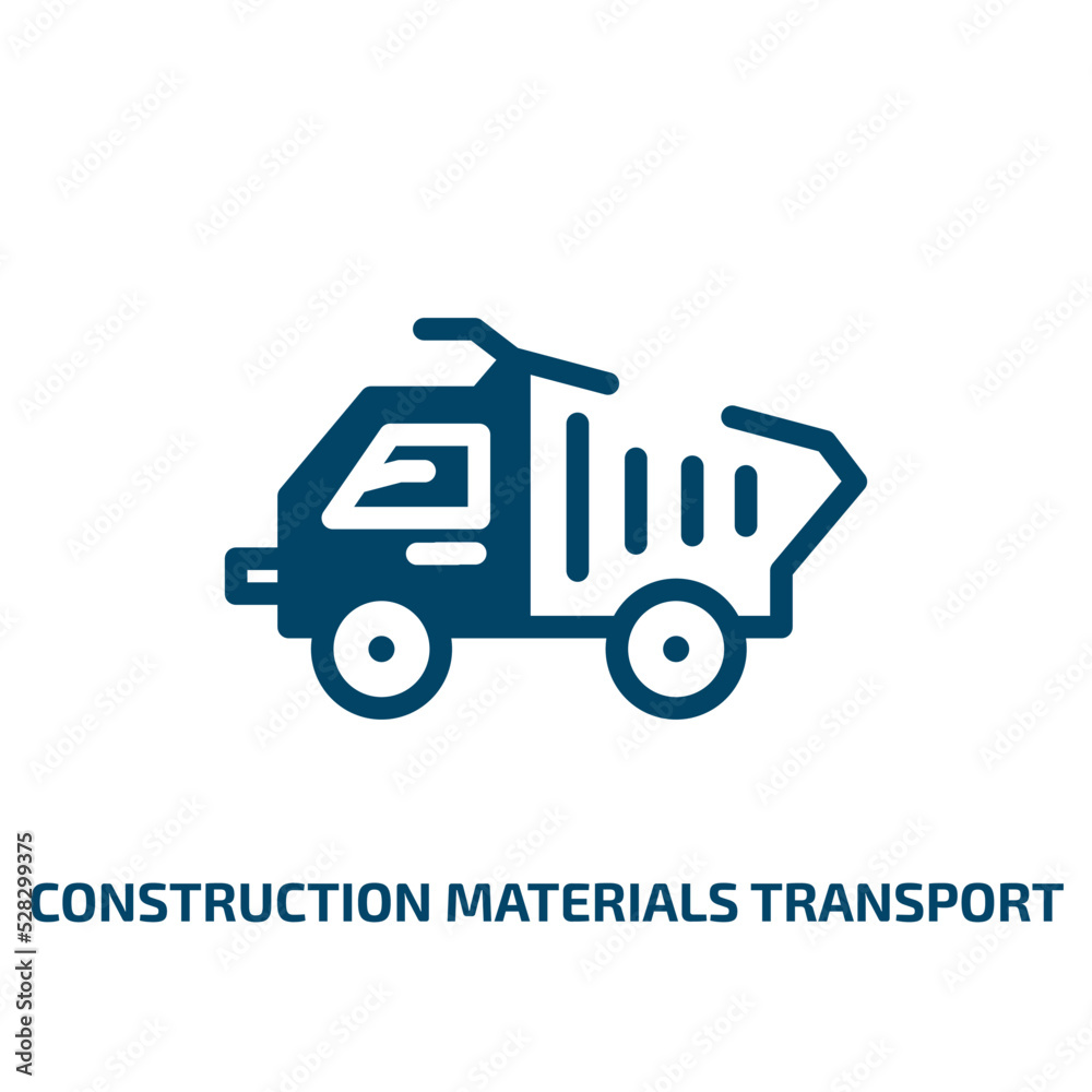 construction materials transport vector icon. construction materials transport, construction, truck filled icons from flat hand drawn construction concept. Isolated black glyph icon, vector