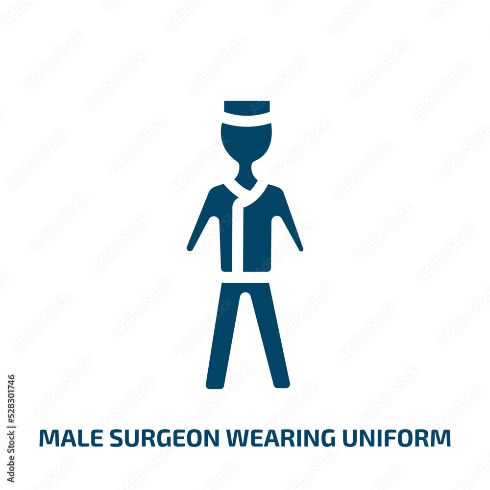 male surgeon wearing uniform vector icon. male surgeon wearing uniform, medical, surgeon filled icons from flat medicine concept. Isolated black glyph icon, vector illustration symbol element for web
